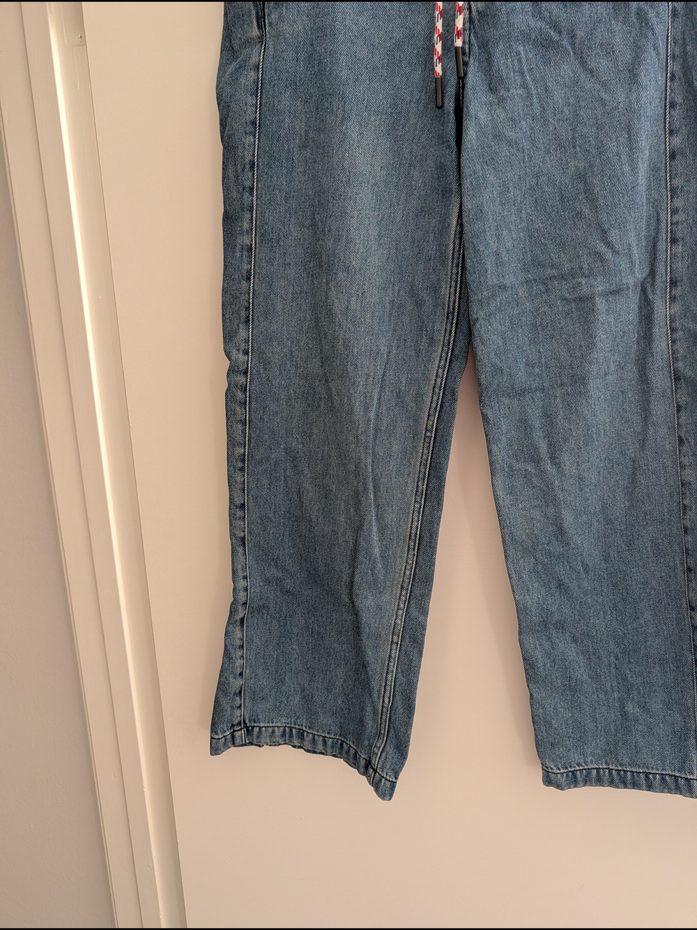 Pilcro Women's Blue Denim Straight Leg Jeans with Drawstring - Picture 11 of 15